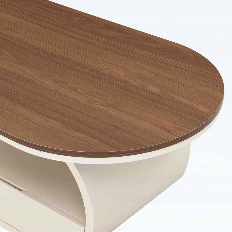 Modern Oval Coffee Table with Storage Drawer,Metal Frame for Living Room Elegance
