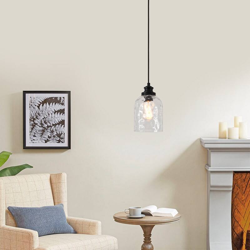 KAWOTI 83" Adjustable Pendant Light with Hammered Glass Shade