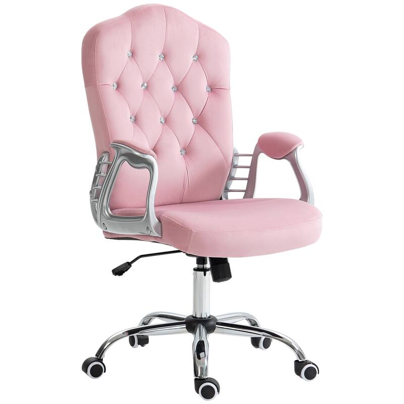 Vinsetto Home Office Chair, Velvet Computer Chair, Button Tufted Desk Chair with Swivel Wheels