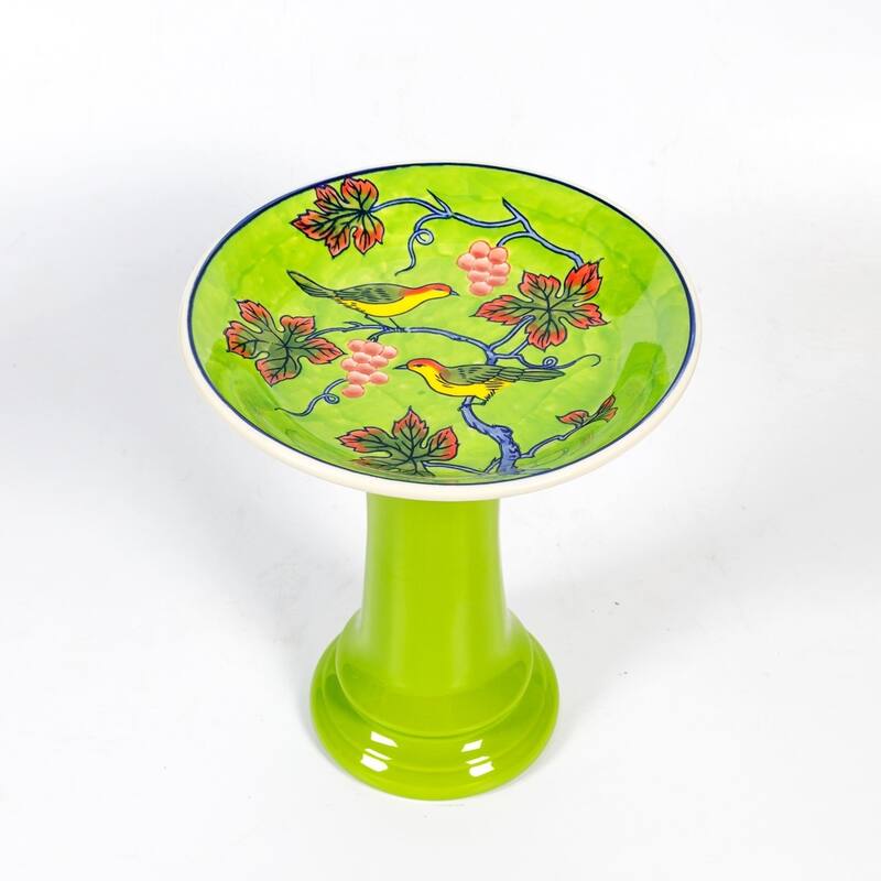 15 Inch Tall Porcelain Pedestal Birdbath - 13"x13"x15"