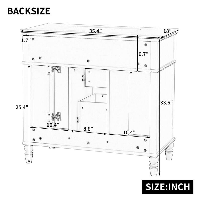GDF Studio - Sunny Modern Solid Wood + MDF 36-Inch Bathroom Vanity with Ceramic Sink and Flip-Out Drawer