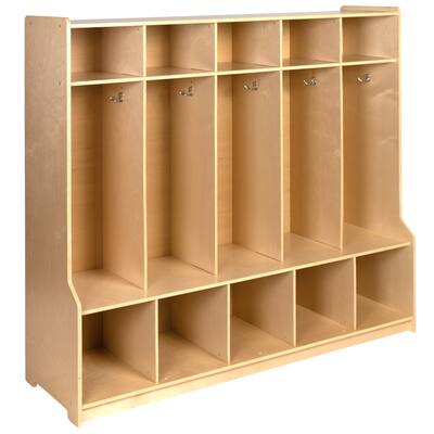 Wood School Coat Locker with Bench, Cubbies and Storage Organizer Hook - 48"W x 13.375" - 15"D x 48"H