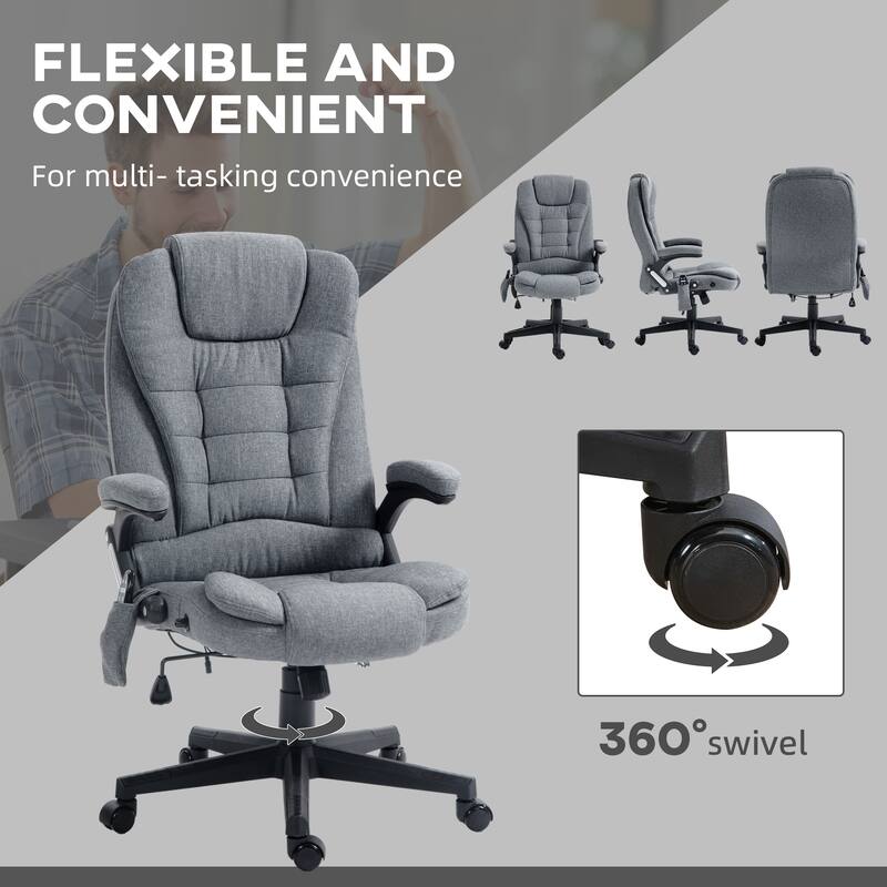 Height Adjustable Massage Office Chair with Lumbar Heating and 6 Vibration Points Swivel Wheels - 25.5"W x 28"D x 43.25"-47.25"H