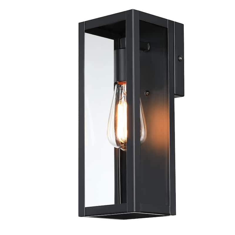 1Light 12.76in Outdoor Wall Light with Matte Black Finish & Clear