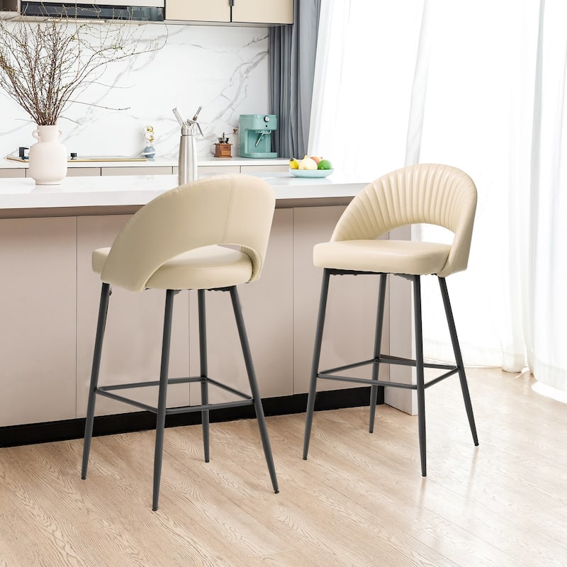 Glitzhome Set of 2 41"H Modern Tapered Leg Counter or High Bar Stools - Set of 2 - PU Cream - Bar Height