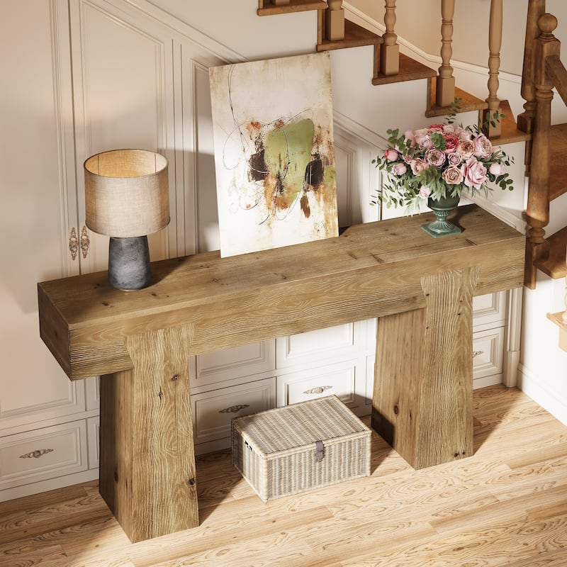 Solid Wood Entryway Console Table, Sofa Behind Table, Living Room Hallway Foyer Accent Table