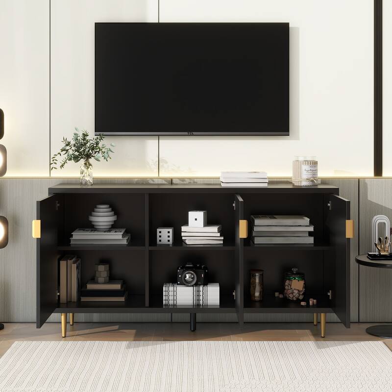 Scandinavian Style TV Stand with 3 Doors & Adjustable Shelves, Fits TVs Up to 70 Inches