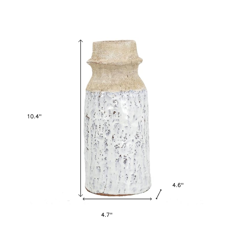 10" Beige And Ivory Cylinder Terracotta Table Vase - 4.70