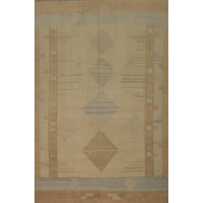 Hand Woven Oriental 100% Wool Carpet Southwestern Tribal Beige & Ivories Kilim Area Rug - 9' 9'' X 7' 8''