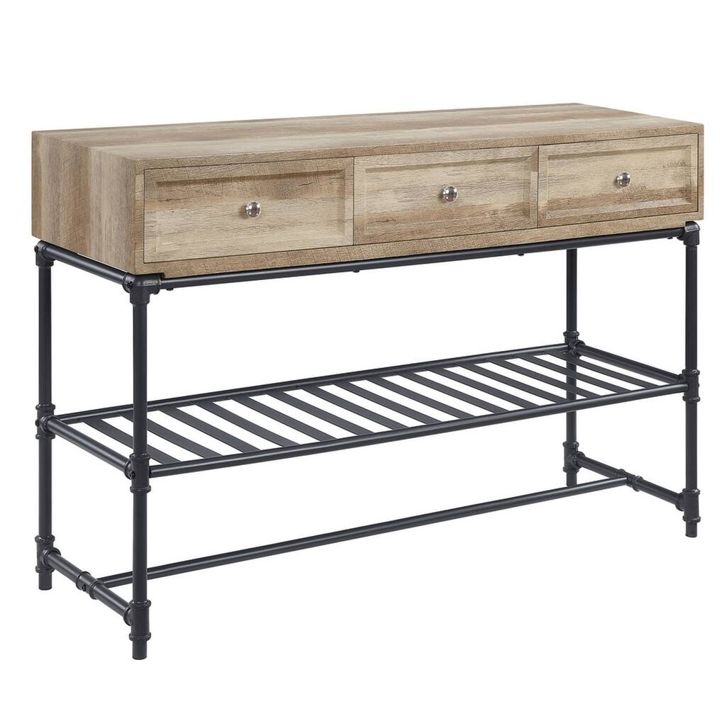 Ley 47 Inch Wood Sideboard Console Sofa Table, 3 Drawers, Industrial, Oak