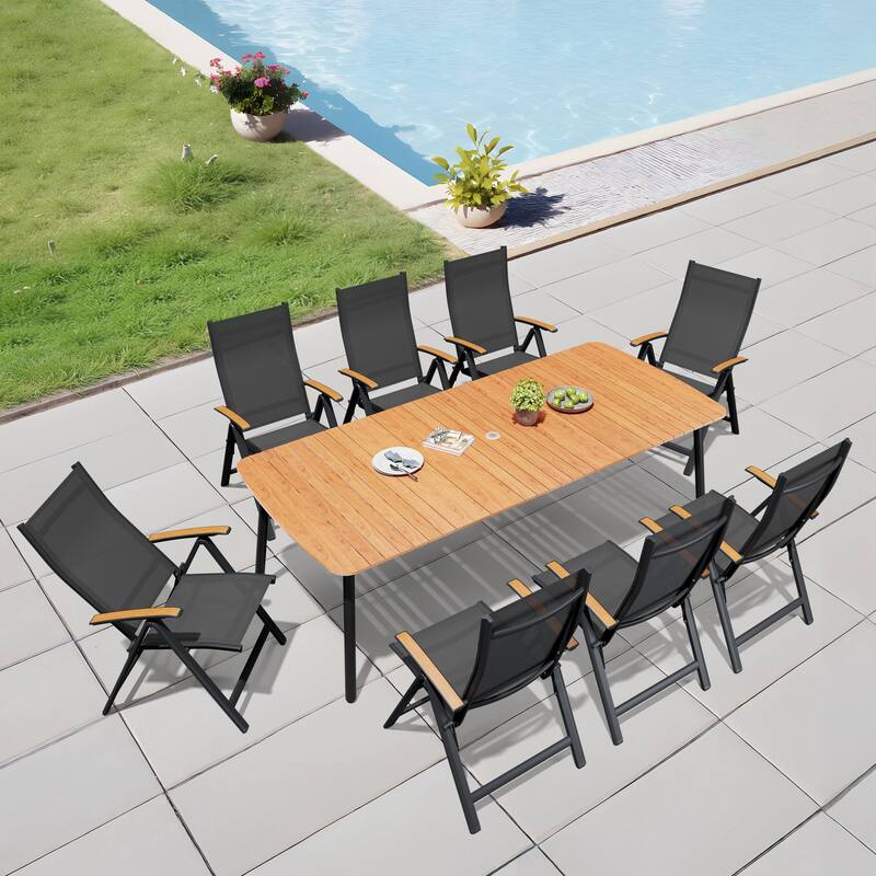 Outdoor 7/9-Piece Patio Dining Set Aluminum Dining Table and Folding Chairs - Brown Table - 92.9 inches
