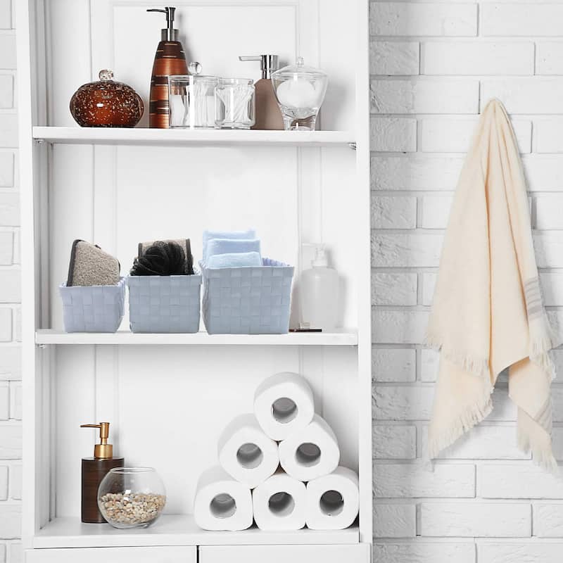 Checkered Woven Strap Storage Baskets (Set of 3) - 7.8 L x 5.3 W x 4.2 H