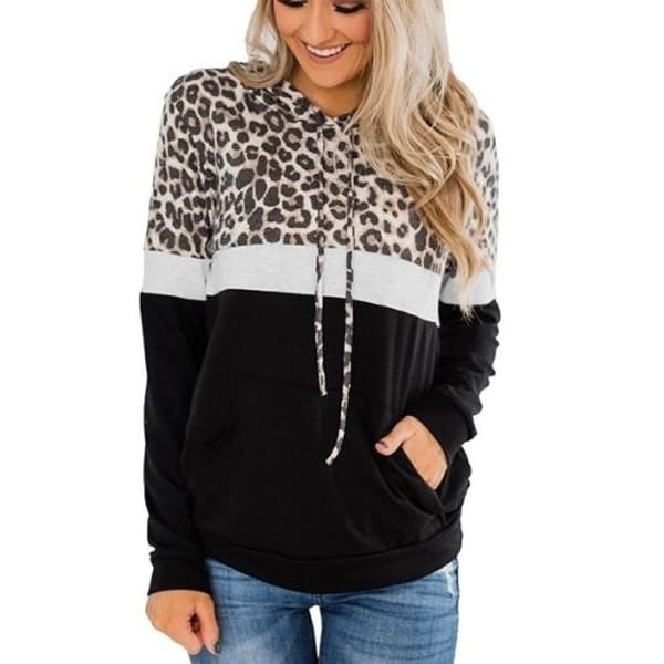 Leopard Print Hooded Pullover Sweater. Opens flyout.