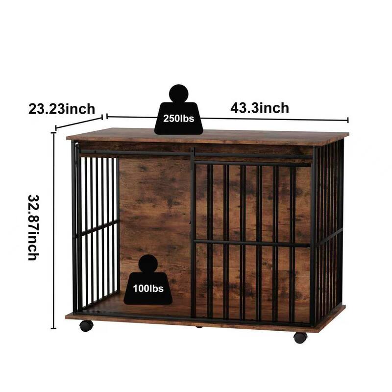 Modern Wooden Dog Crate Furniture, Large Dog Kennel Cage for Medium to Large Dogs, Pet Crate with Sliding Door & Tray