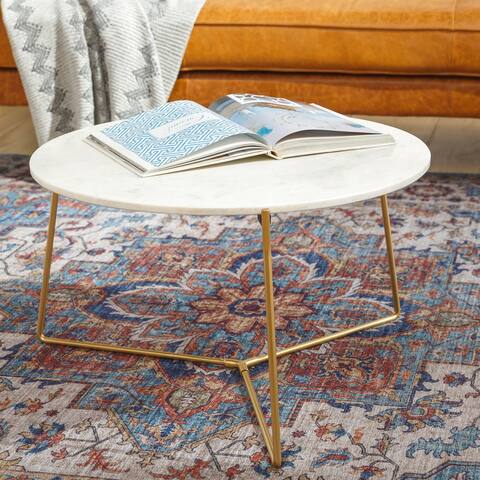 Arlae Marble and Metal Tripod Round Coffee Table - 16"H x 29"W x 29"D