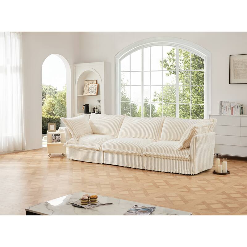120" Corduroy Upholstered Sectional Sofa Couch with Multiple Pillows