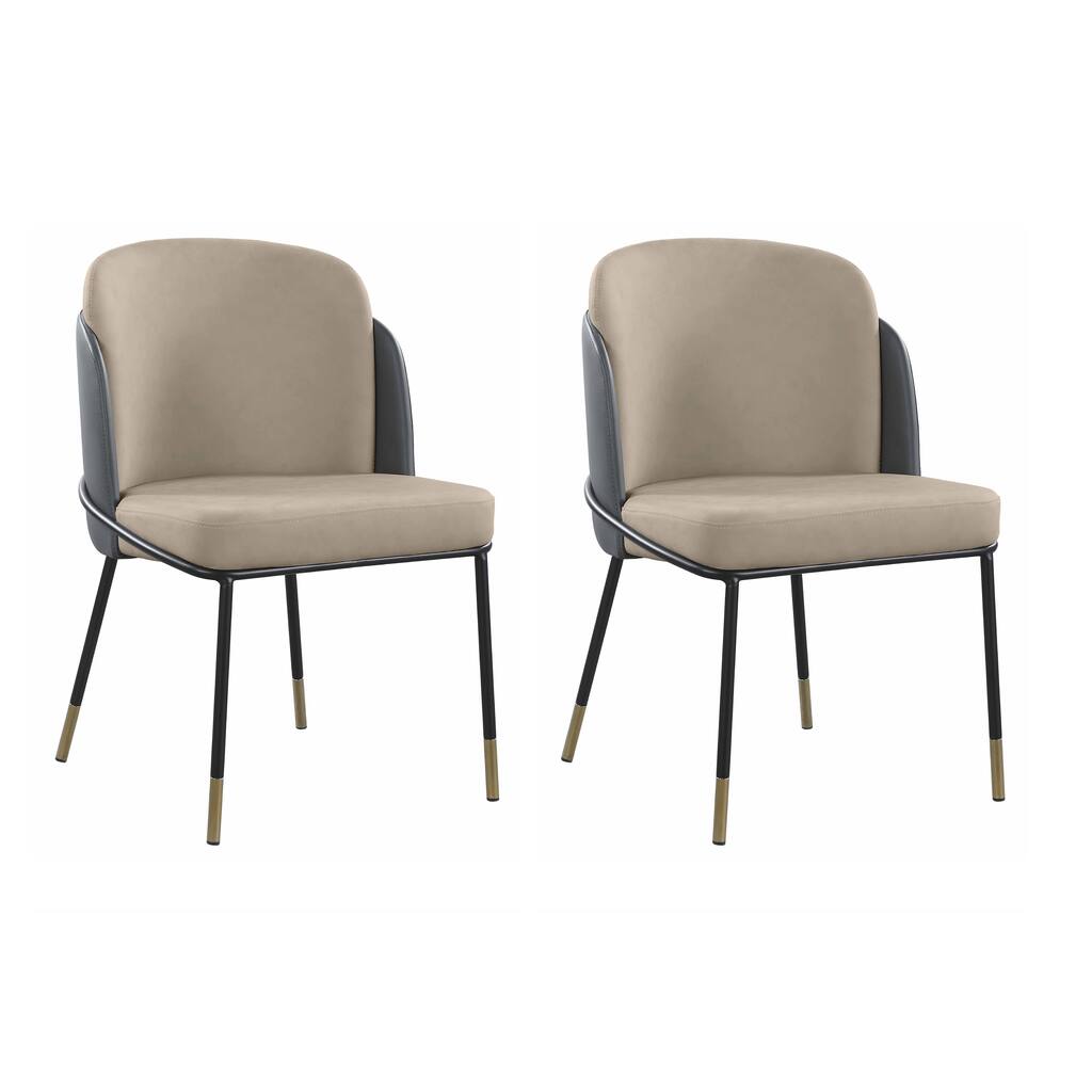Somette Kimmy Two-Tone Gray Faux Leather Side Chair with Gold Accents, Set of 2 - Dining height