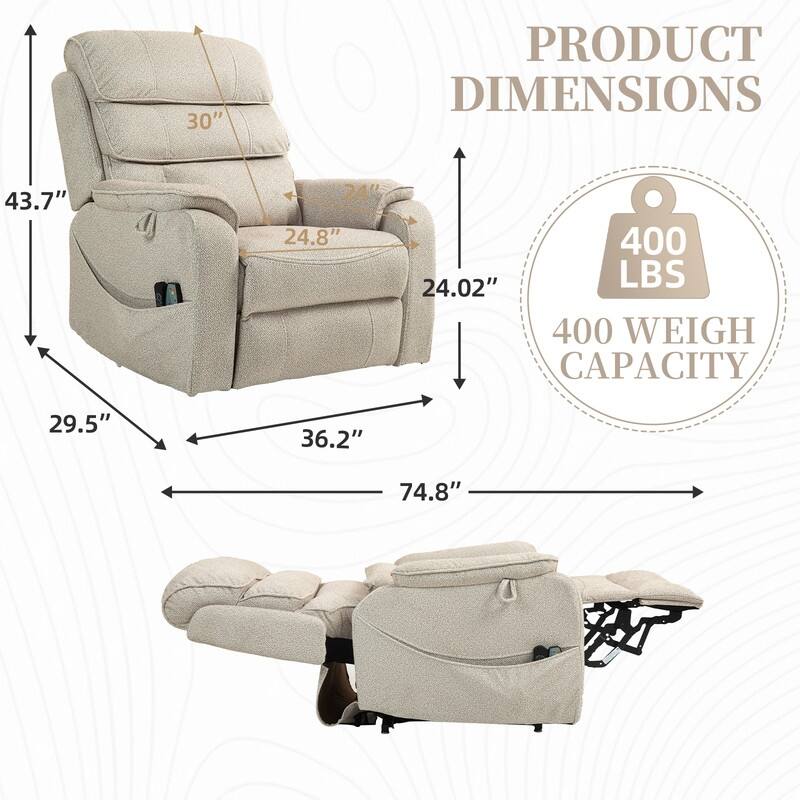 Deluxe Version Dual Motors Power Lift Recliner,Lay Flat 74.8 " Length,100% Polyester,Message/Heat,Eazy Assemble