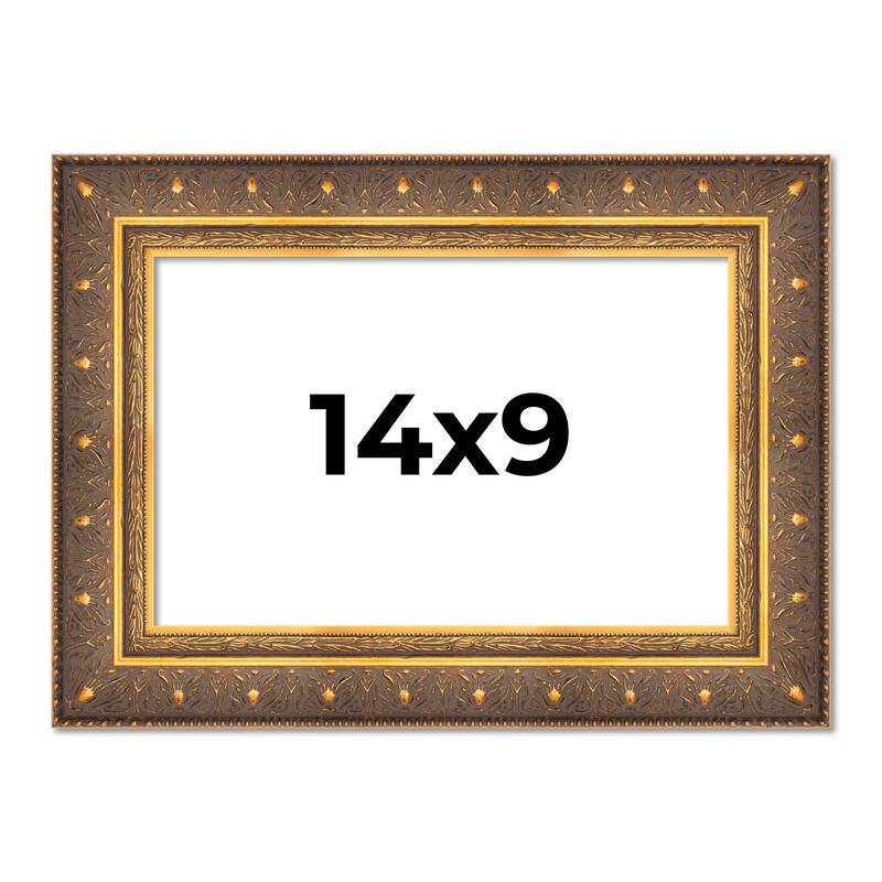 14x9 Frame Vintage Gold Solid Wood Picture Frame | 2.5 Inch Moulding
