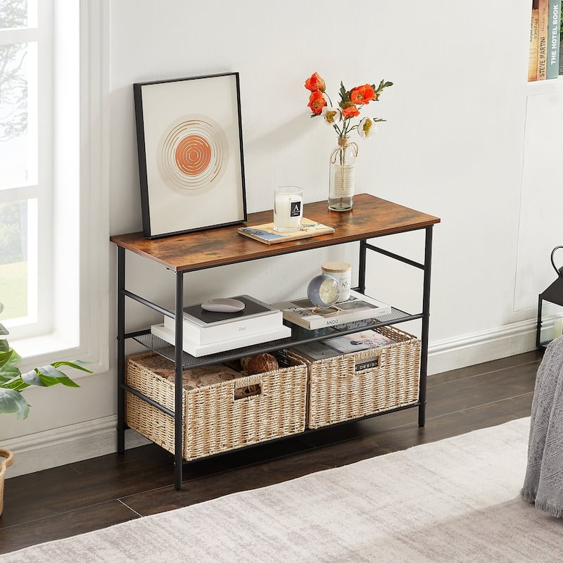 VECELO 3-Tier shelves Console Table/Sofa Table with Removable Storage Baskets