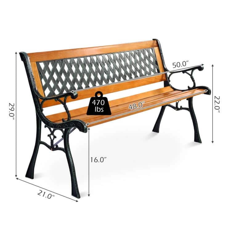 Outdoor Cast Iron Patio Bench - 49.5" x 20.5" x 29"