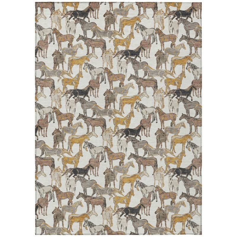 Machine Washable Indoor/ Outdoor Horse Herd Chantille Rug