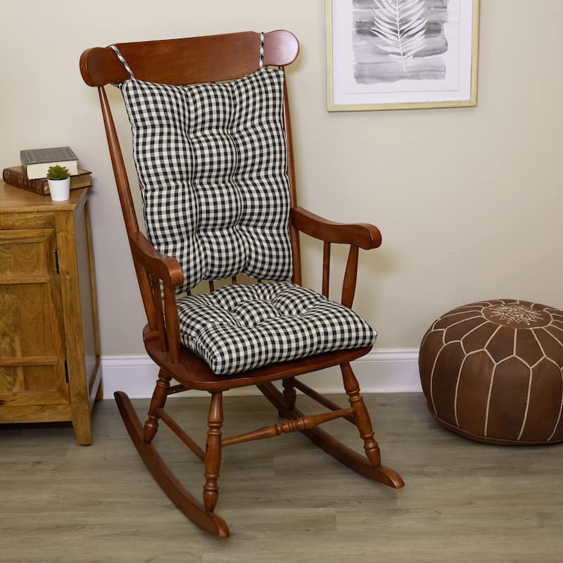 Gripper Gingham Rocking Chair Seat Cushion Set with Gripper Backing - Black
