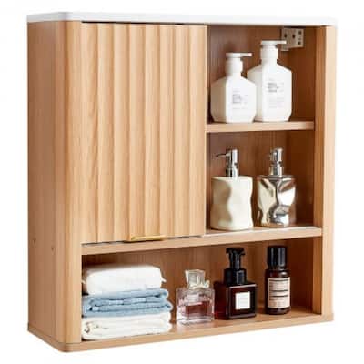 Natural MDF Wall Mounted Bathroom Cabinet with Adjustable Shelves and Doors for Small Space - 23” x 7” x 24”