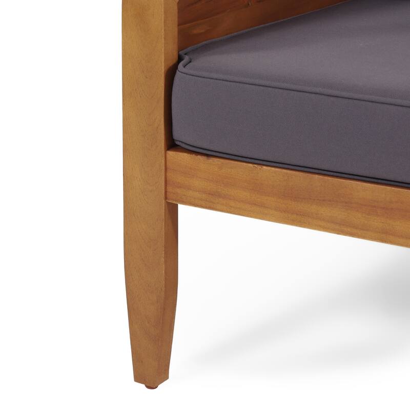 Aston Outdoor Acacia Wood Chat Set with Cushions by Christopher Knight Home