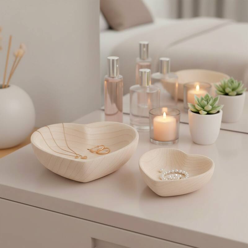 Sagebrook Home Handcrafted Paulownia Wood Decorative Bowls, Heart-Shaped Nesting Design, Set of 2 - 10" x 10" x 3"