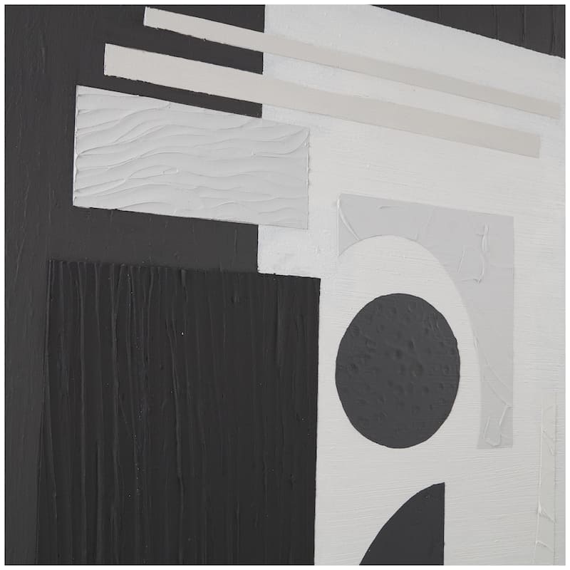 Canvas Geometric Textured Framed Wall Art with Various Shapes and White Accents - Black or White - Roche River Decor