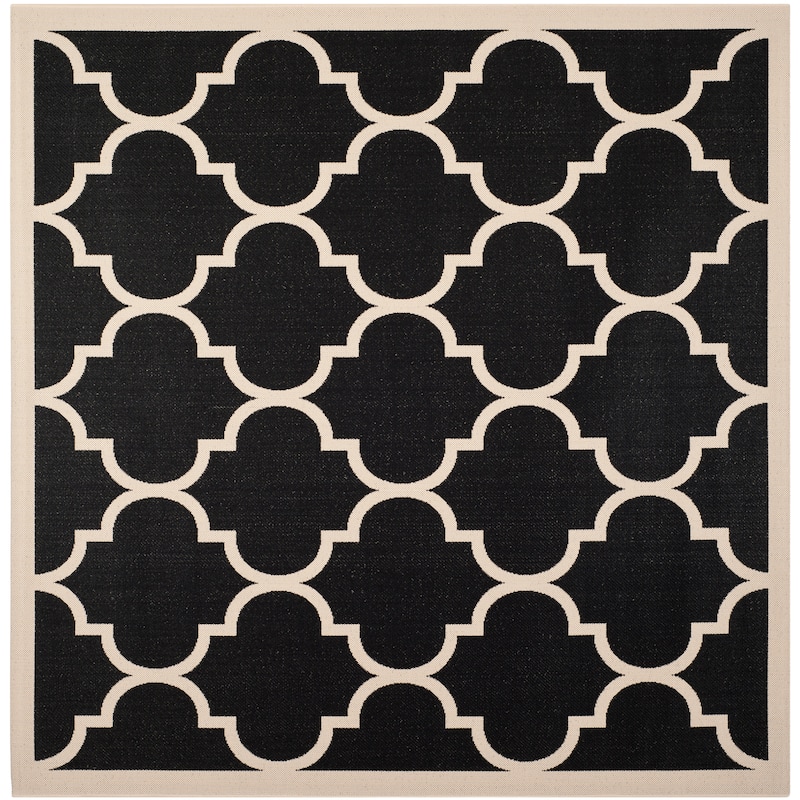 SAFAVIEH Courtyard Kathy Indoor/ Outdoor Waterproof Patio Backyard Rug - 7'10" Square - Black/Beige