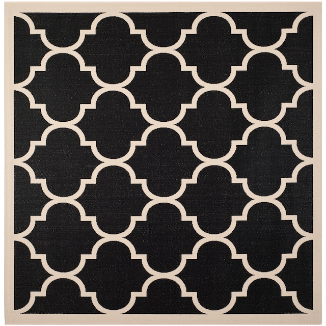 SAFAVIEH Courtyard Kathy Indoor/ Outdoor Waterproof Patio Backyard Rug - 7'1 x 7'1 Square - Black/Beige