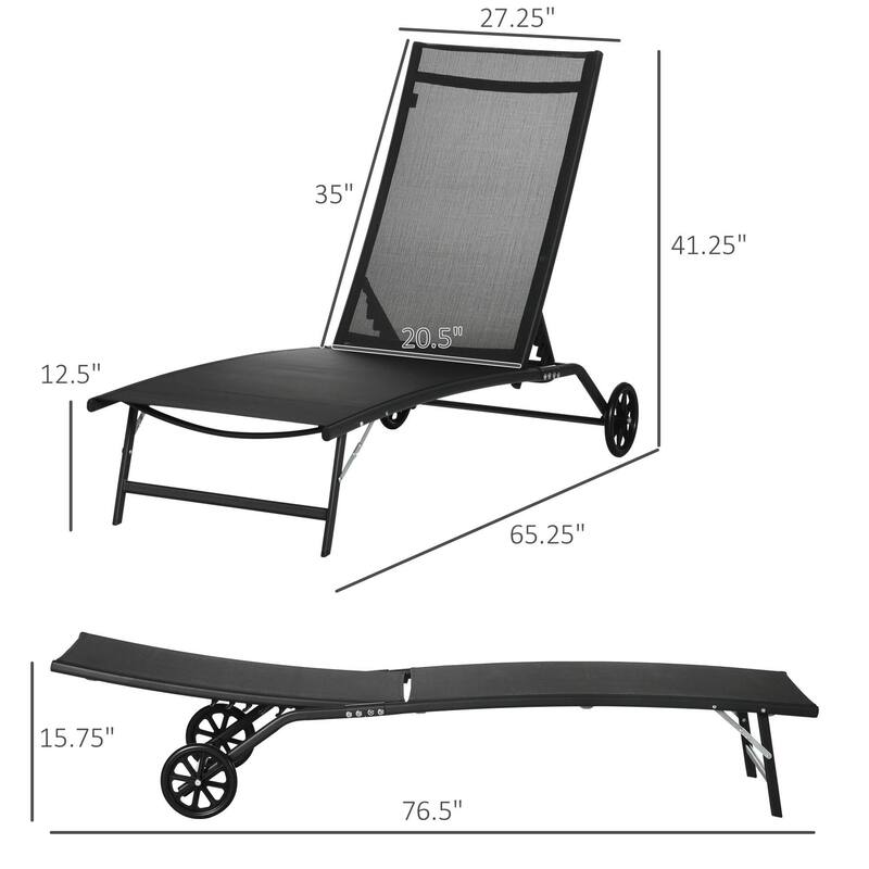 2PCS Outdoor Chaise Lounge Chairs with 5 Level Adjustable Backrest
