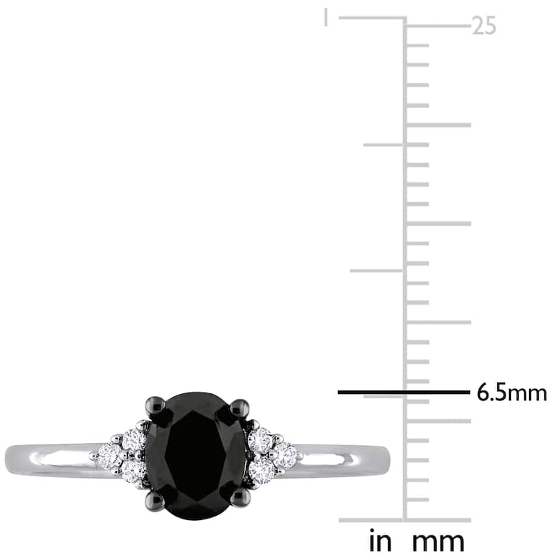 Miadora 1ct TW Round Oval-Cut Black White Diamond Stud Ring in 14k White Gold
