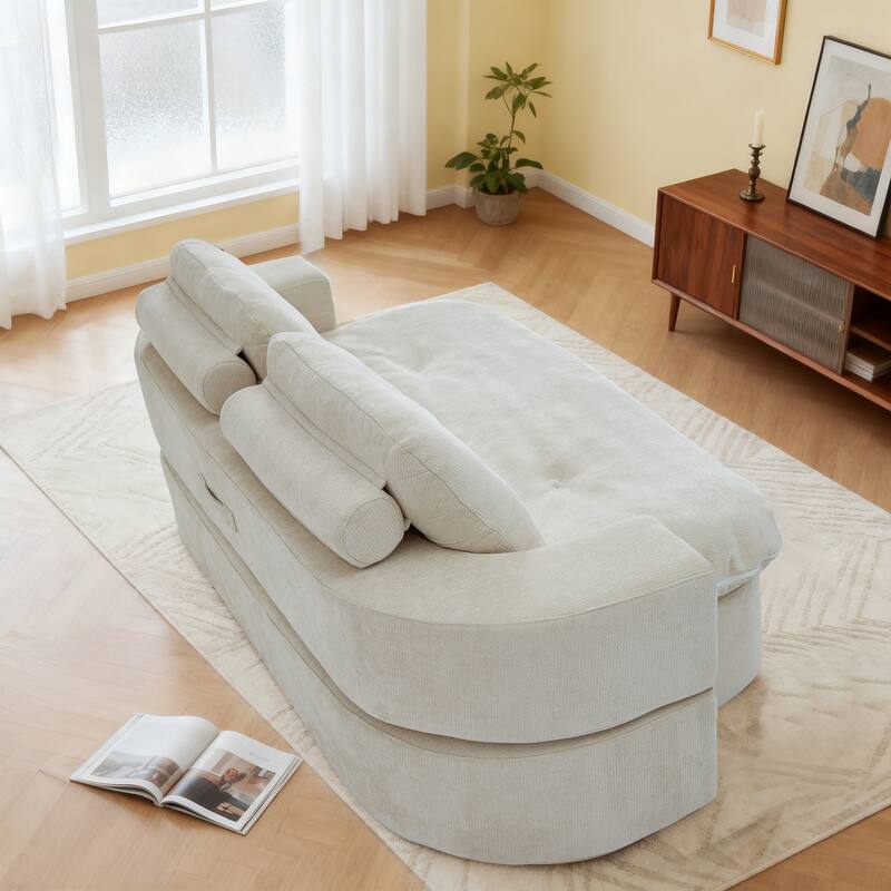 Floor Sofa Bed with 2 Pillows, Convertible Loveseat Sleeper Sofa, Folding Recliner Sofa Mattress for Living Room