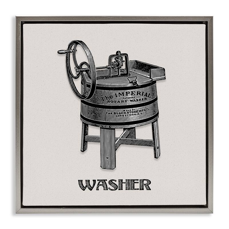 Stupell Antique Rotary Washer Framed Floater Canvas Wall Art Design By Val Rhodes - 18 x 18 - Grey