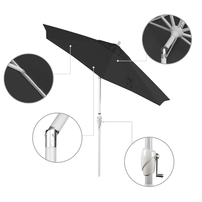 California Umbrella 7.5' Round Crank Lift Push Button Tilt White Aluminum Patio Umbrella with Pacifica Pacific Blue Fabric
