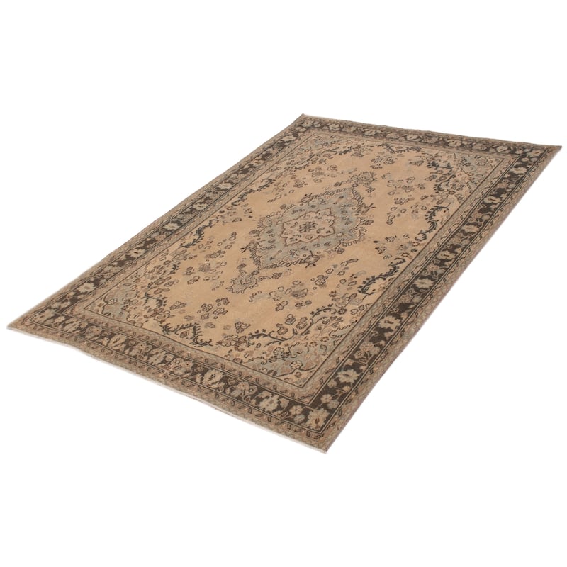 ECARPETGALLERY Hand-knotted Antalya Vintage Khaki Wool Rug - 6'8 x 9'4