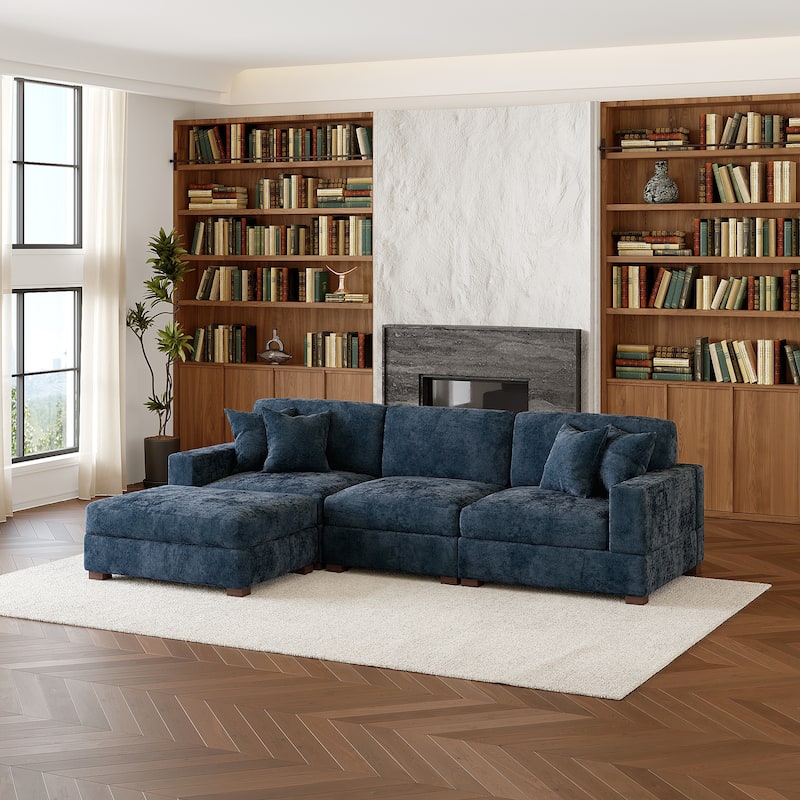 Oversized Chenille Modular Sectional Sofa Living Room Set with Ottoman