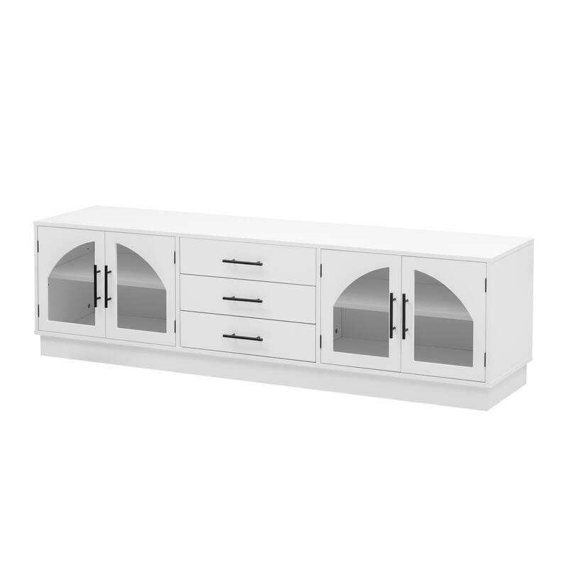 68.9" Glass TV Stand with Arched Design and 3 Drawers