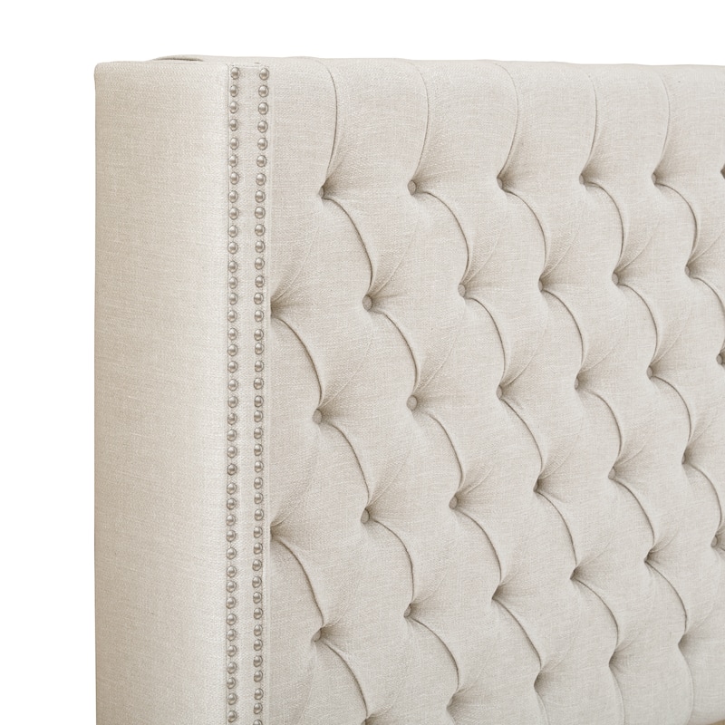 Madison Park Baldwin Upholstered Wingback Headboard with Button Tufting & Nailhead Trim