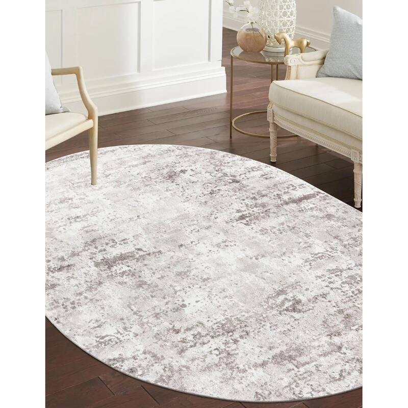 Transitional Cledo Collection Area Rug - 8'x10' Oval - Gray-Ivory