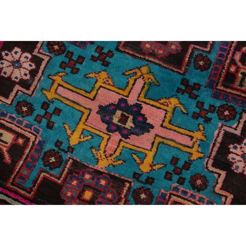 Hand Knotted Oriental 100% Wool Carpet Traditional Geometric Red Heriz Runner Rug - 9' 7'' X 3' 8''