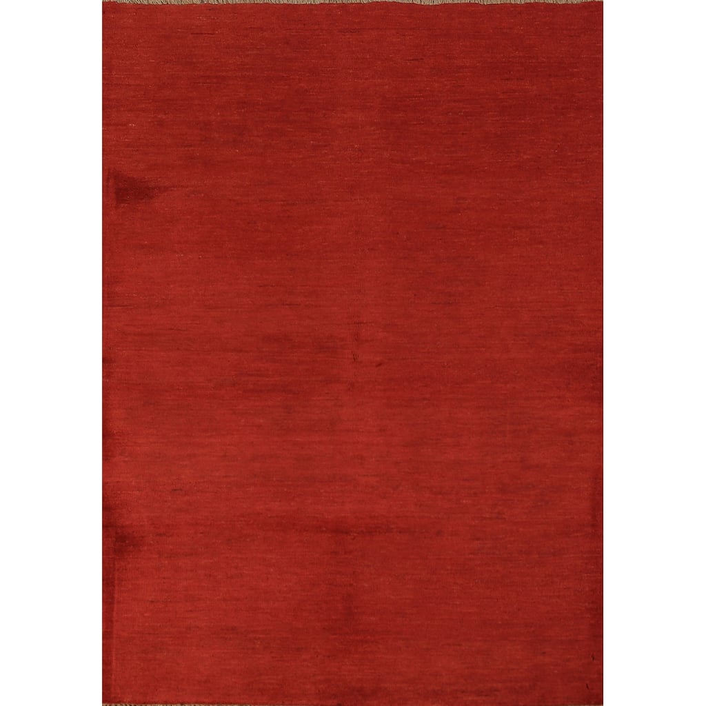 Red Gabbeh Modern Rug Handmade Solid Tribal Wool Carpet - 3'5" x 5'0"