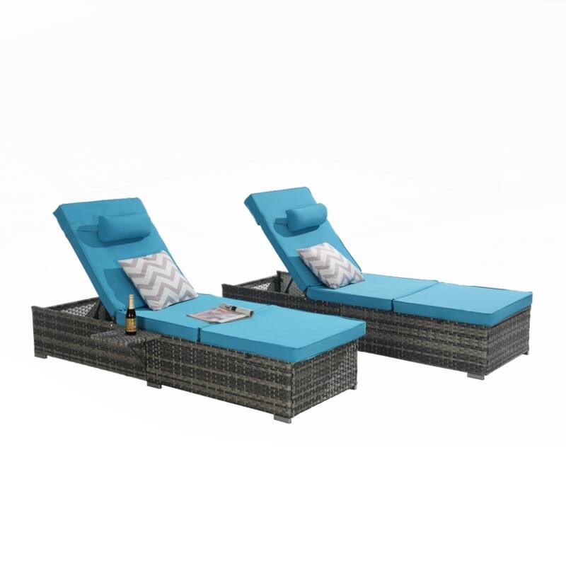Outdoor Chaise Lounge Chair Set of 2 with Storage