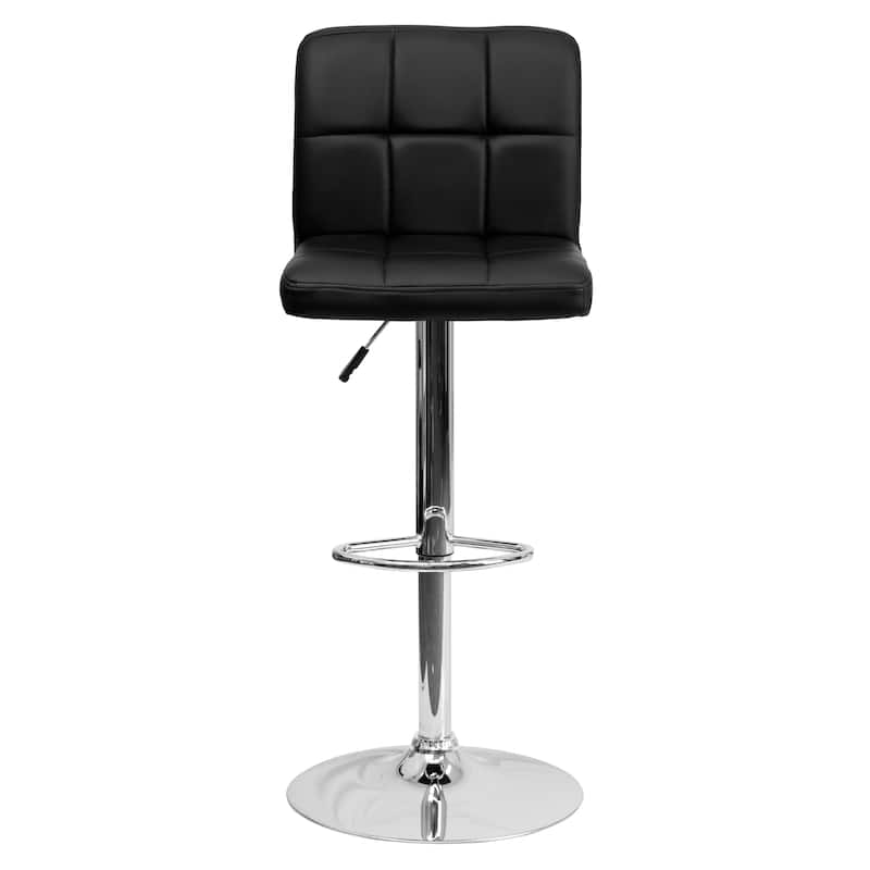 Contemporary Quilted Vinyl Adjustable Height Barstool with Chrome Base