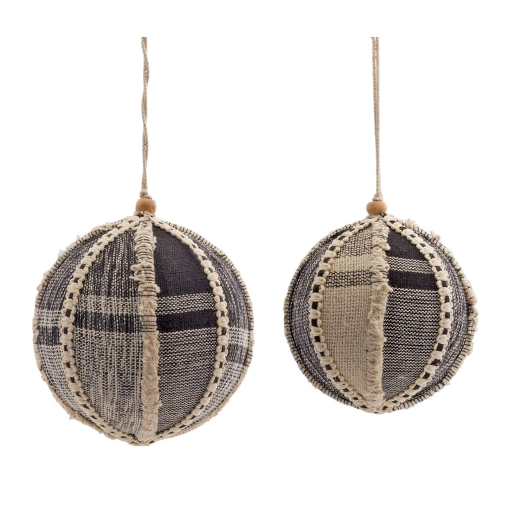 Textured Plaid Christmas Ball Ornaments - Brown - 4ct