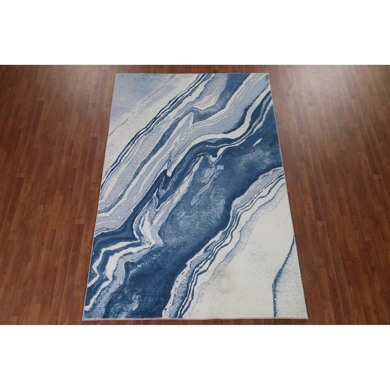 Machine-Made Washable Contemporary Blue Rug Oriental Decorative Carpet