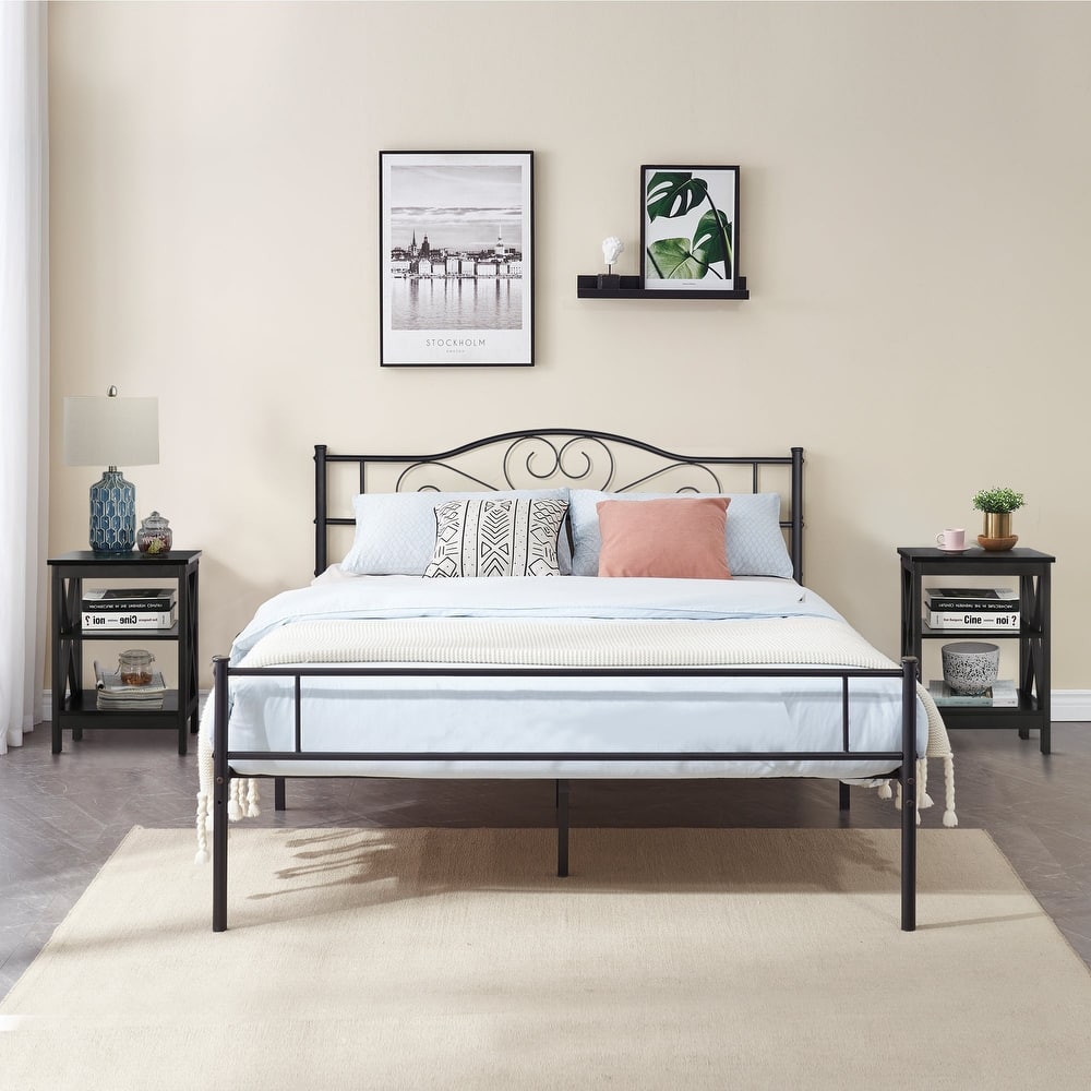 Taomika 3-Pieces Bed Frame and Modern Nightstands Sets